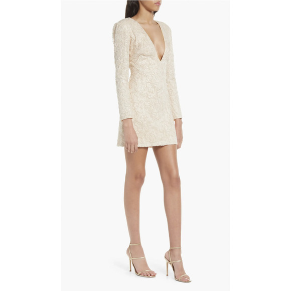 NWT TADASHI SHOJI Plunge Neck Long Sleeve Jacquard Floral Sequin Minidress 6 - Picture 2 of 16